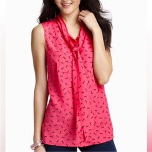 LOFT | Bow-Print Blouse xs super cute bright pink